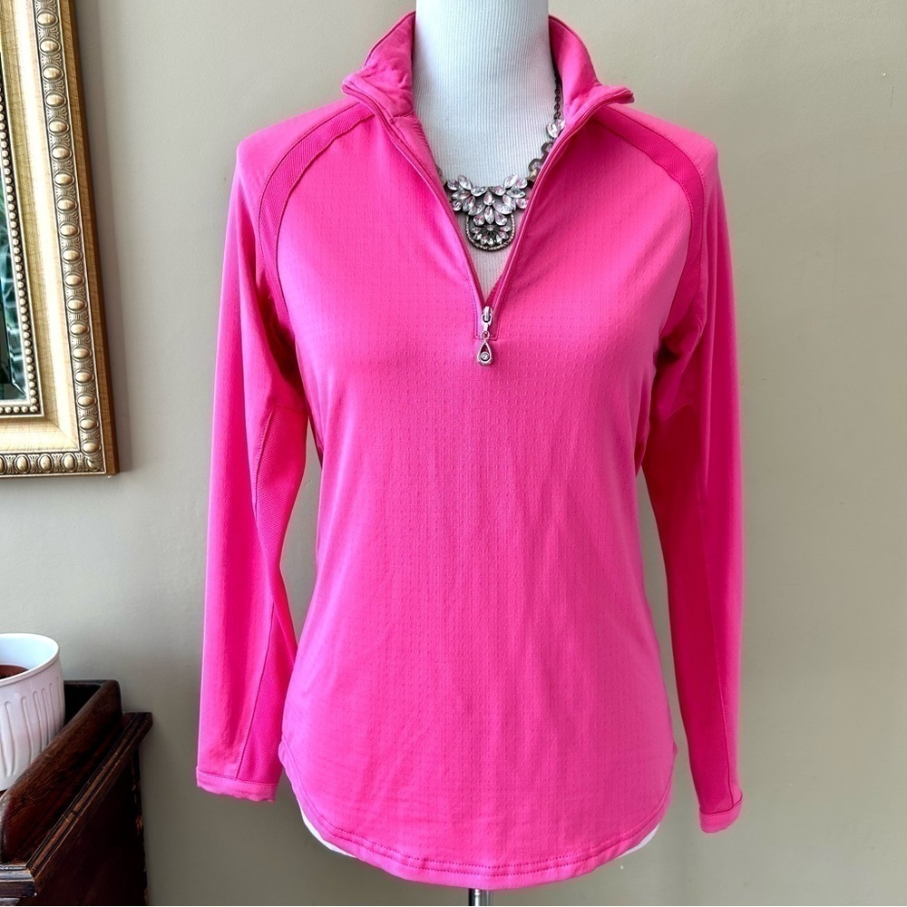 SanSoleil UV50+ Raglan Long Sleeve Quarter-Zip Top Hot Pink Size S